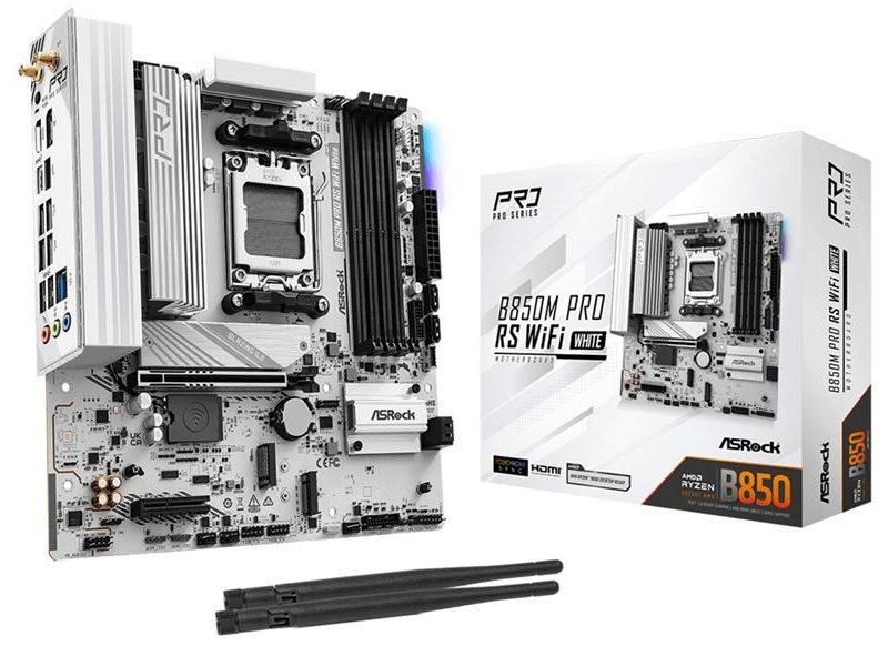 Материнская плата ASROCK B850M PRO RS WIFI WHITE, AM5, B850, 4*DDR5, 4*SATA, 3*M.2, 4*USB 2.0, 3*USB 3.2, Type-C, 2*PCIx16, 1*M.2 (Key E), HDMI+DP,  mATX