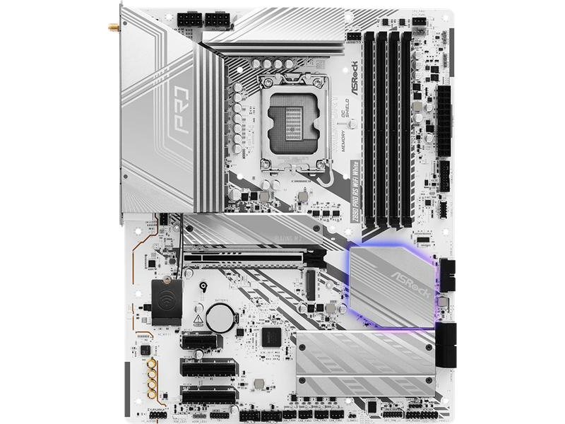 Материнская плата ASROCK Z890 PRO RS WIFI WHITE, LGA1851, Z890, 4*DDR5, 4*SATA, 4*M.2, 3*USB 3.2, 4*USB 2.0, 2*Type-C, 1*PCIx16, 2*PCIx4, 1*M.2 (Key E), HDMI+DP, ATX
